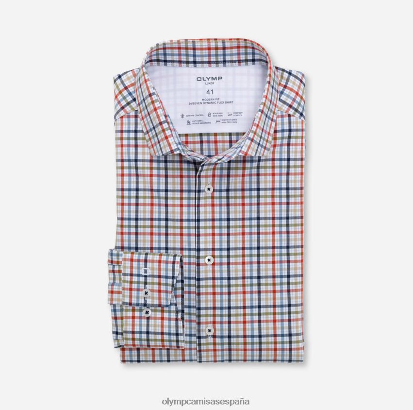 ropa OLYMP luxor 24/7 modern fit, camisa business, kent moderno, rojo naranja 8N2F1371