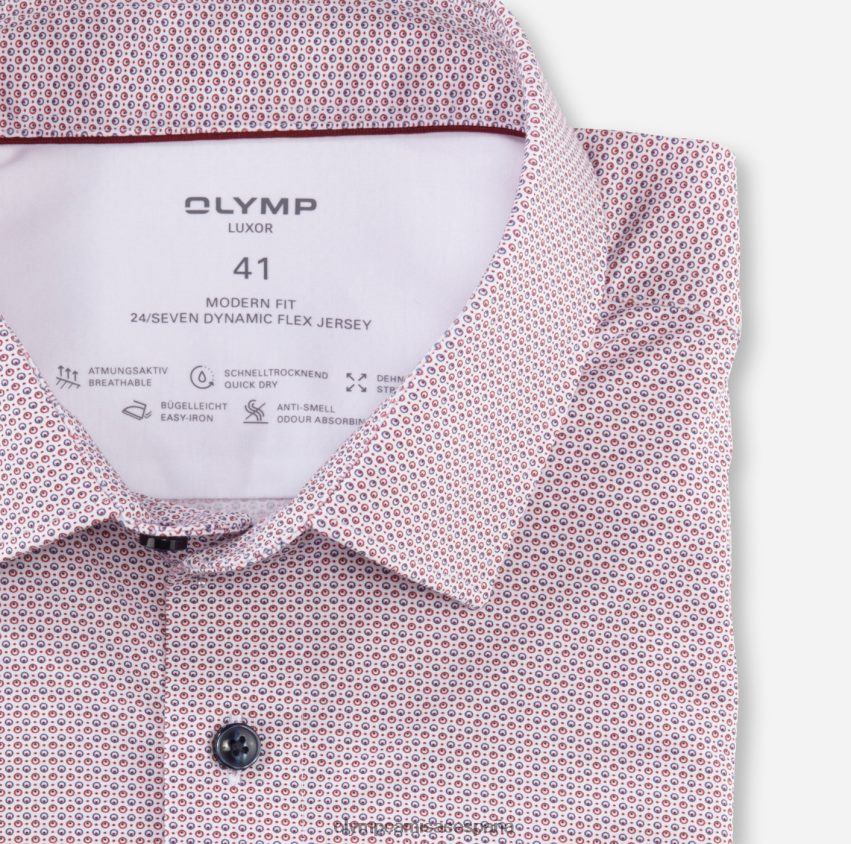 ropa OLYMP luxor 24/7 modern fit, camisa business, new kent, rojo oscuro 8N2F1122