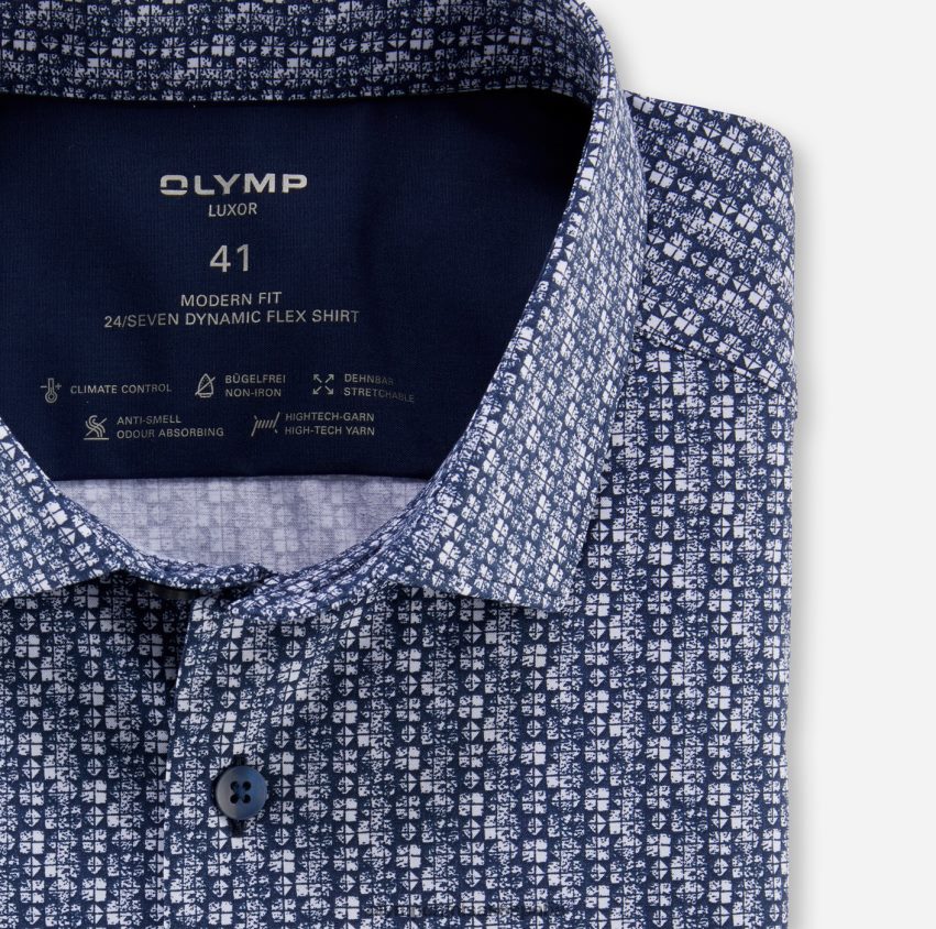 ropa OLYMP luxor 24/7 modern fit, camisa de negocios, kent moderno, marino 8N2F925