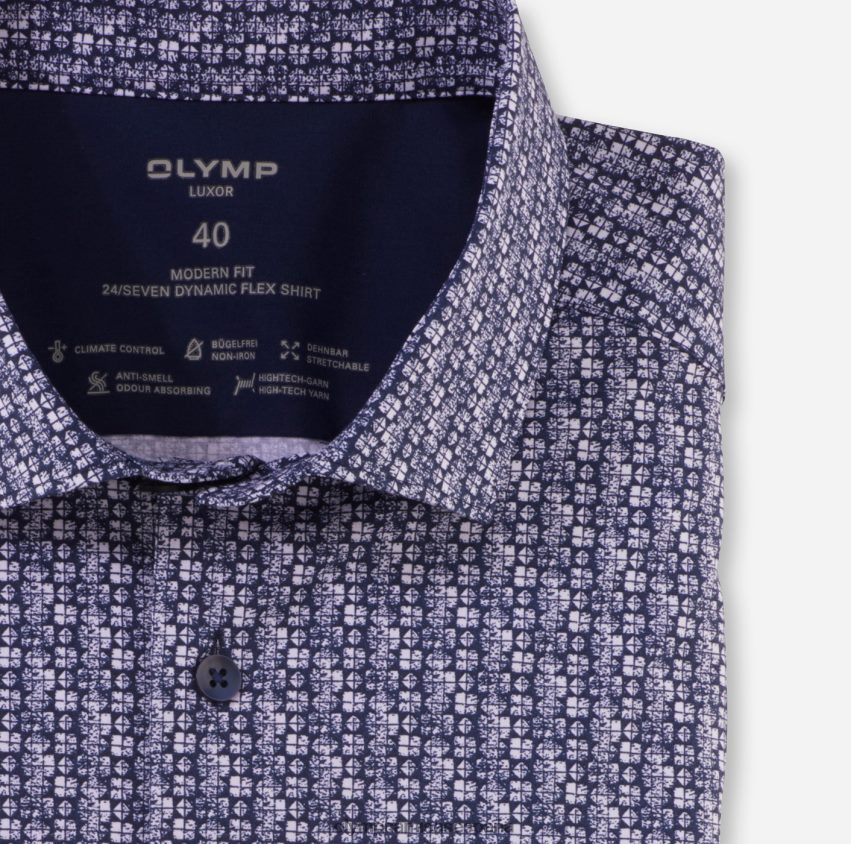 ropa OLYMP luxor 24/7 modern fit, camisa de negocios, kent moderno, marino 8N2F999