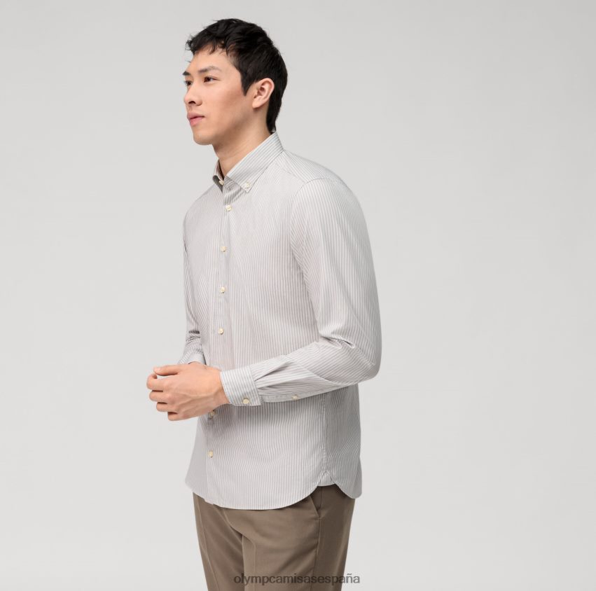 ropa OLYMP Body fit lavado en prenda de nivel cinco, camisa business, con botones, color topo 8N2F553