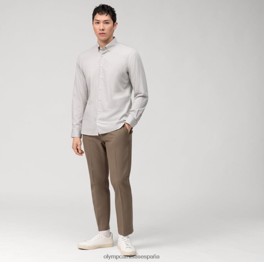 ropa OLYMP Body fit lavado en prenda de nivel cinco, camisa business, con botones, color topo 8N2F553