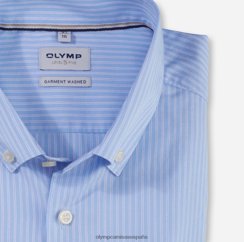 ropa OLYMP Body fit lavado en prenda nivel cinco, camisa business, con botones, azul 8N2F463