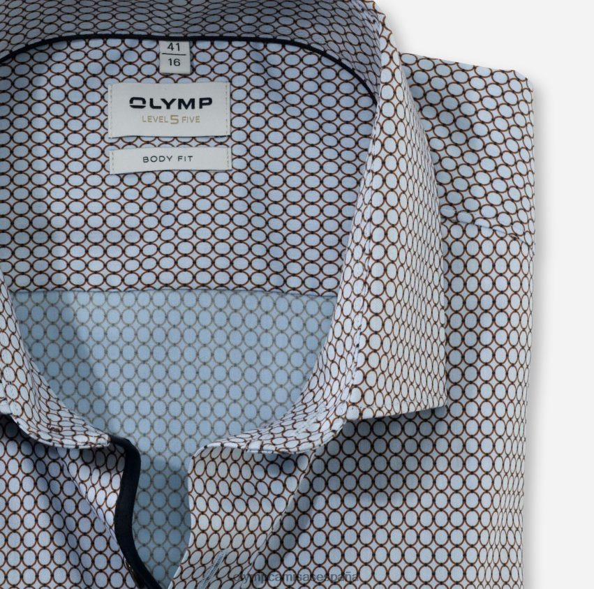 ropa OLYMP ajuste corporal de nivel cinco, camisa business, manga larga extralarga, kent moderno, marrón 8N2F895
