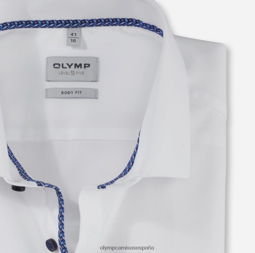 ropa OLYMP ajuste corporal de nivel cinco, camisa de negocios, kent moderno, blanco 8N2F392