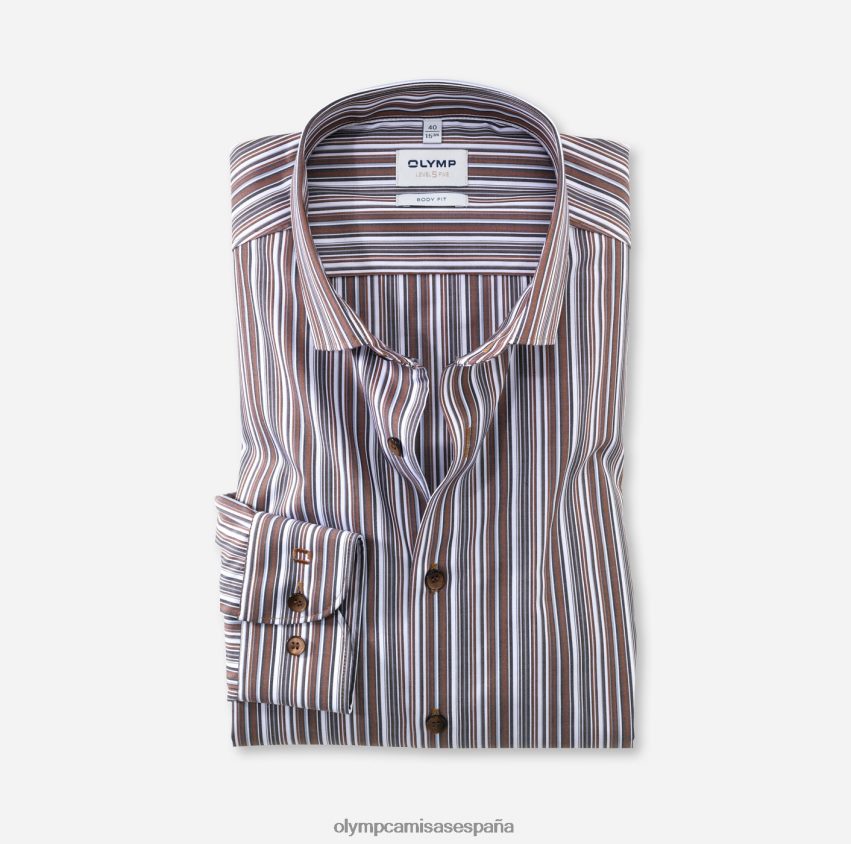 ropa OLYMP ajuste corporal de nivel cinco, camisa de negocios, kent moderno, marrón 8N2F726