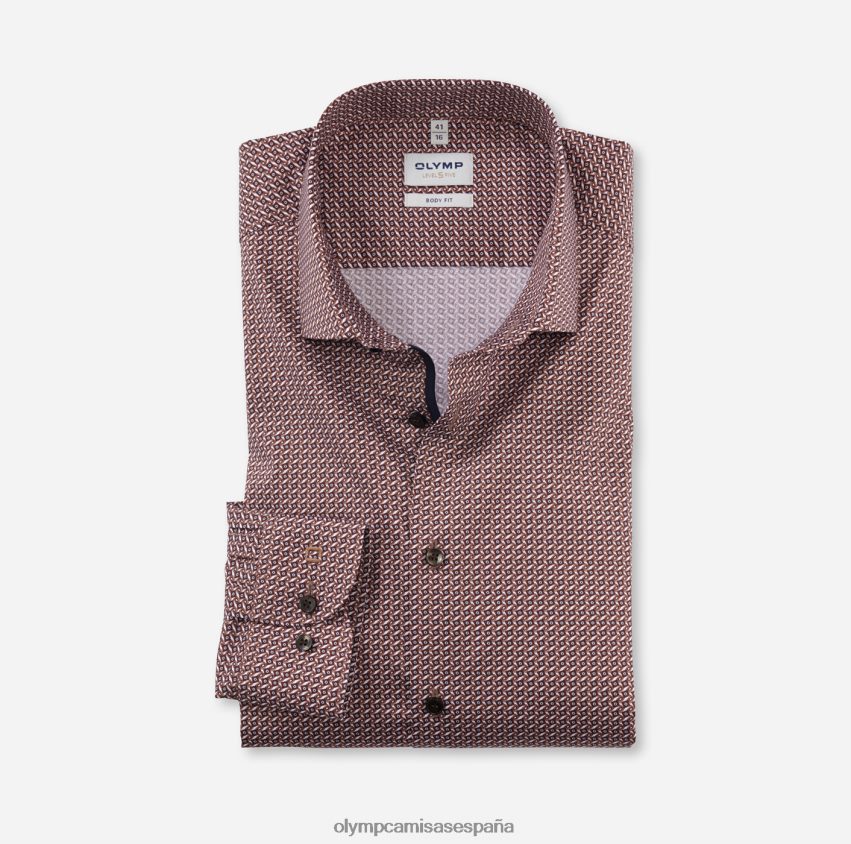 ropa OLYMP ajuste corporal de nivel cinco, camisa de negocios, kent moderno, marrón rojizo 8N2F482