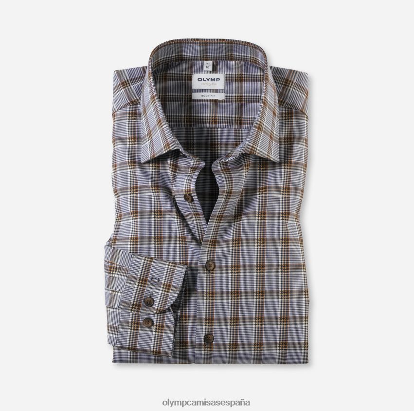 ropa OLYMP ajuste corporal de nivel cinco, camisa de negocios, nueva york kent, marrón 8N2F427