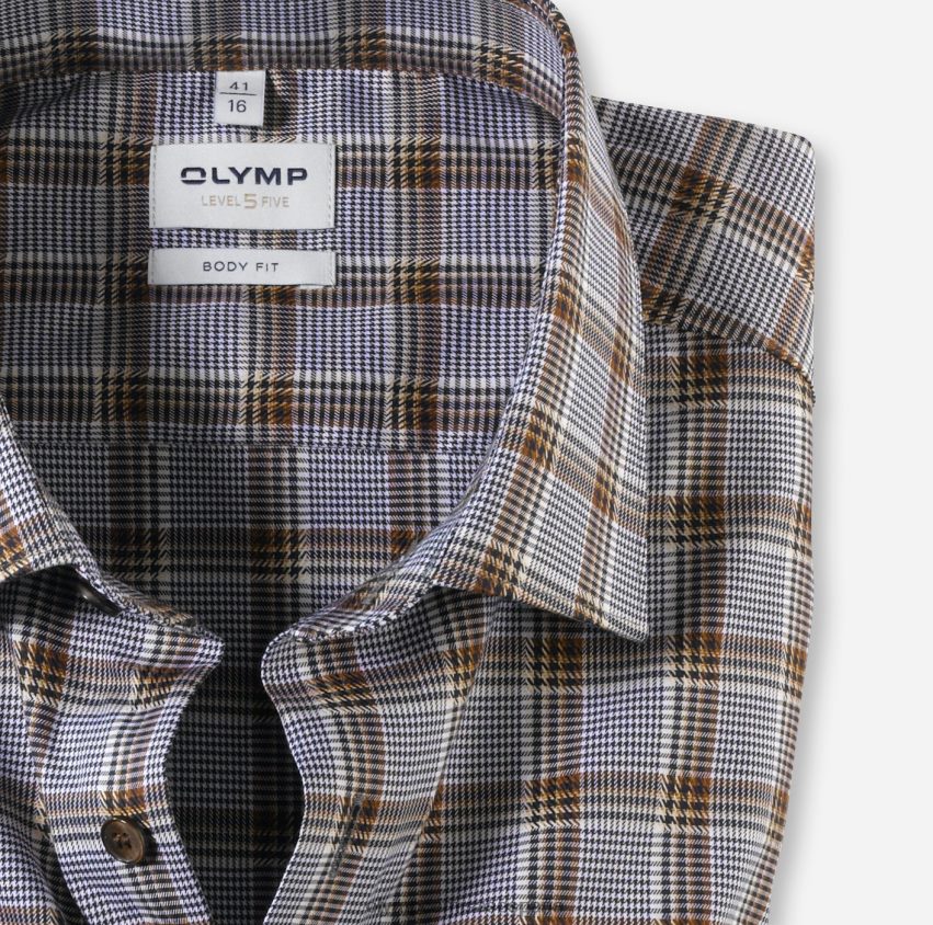 ropa OLYMP ajuste corporal de nivel cinco, camisa de negocios, nueva york kent, marrón 8N2F427