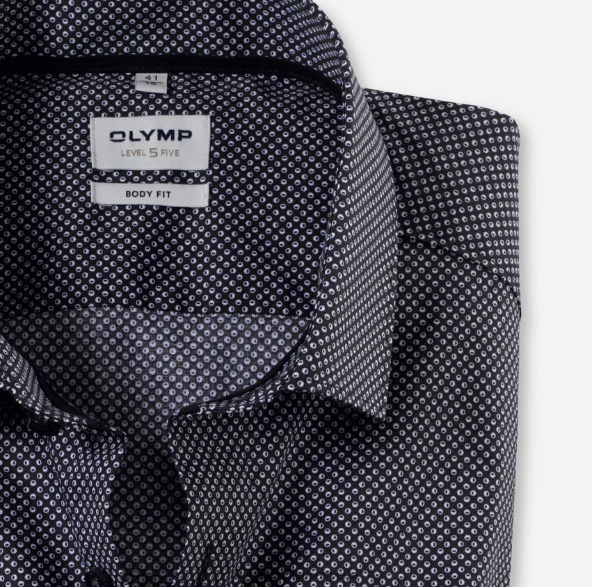 ropa OLYMP ajuste corporal nivel cinco, camisa business, kent moderno, negro 8N2F356