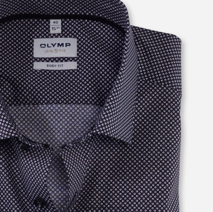 ropa OLYMP ajuste corporal nivel cinco, camisa business, kent moderno, negro 8N2F622