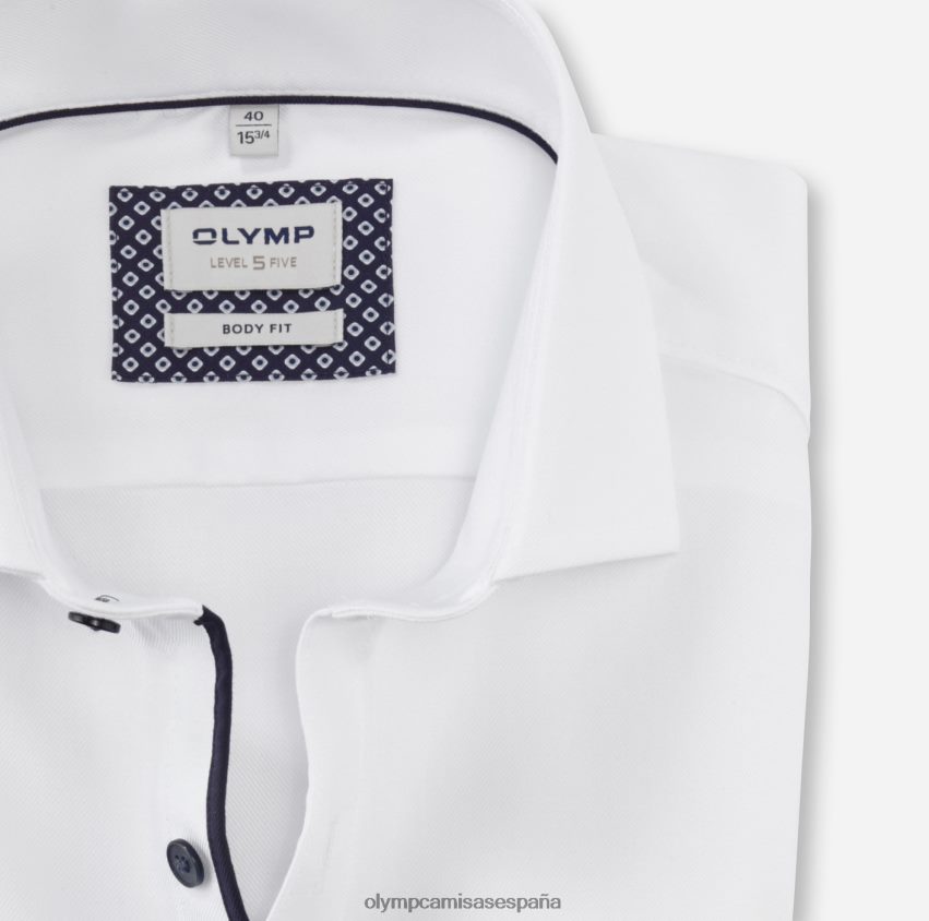 ropa OLYMP ajuste corporal nivel cinco, camisa de negocios, manga larga extra larga, royal kent, blanco 8N2F863