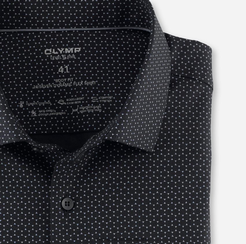 ropa OLYMP nivel cinco 24/7 body fit, camisa business, kent moderno, negro 8N2F768