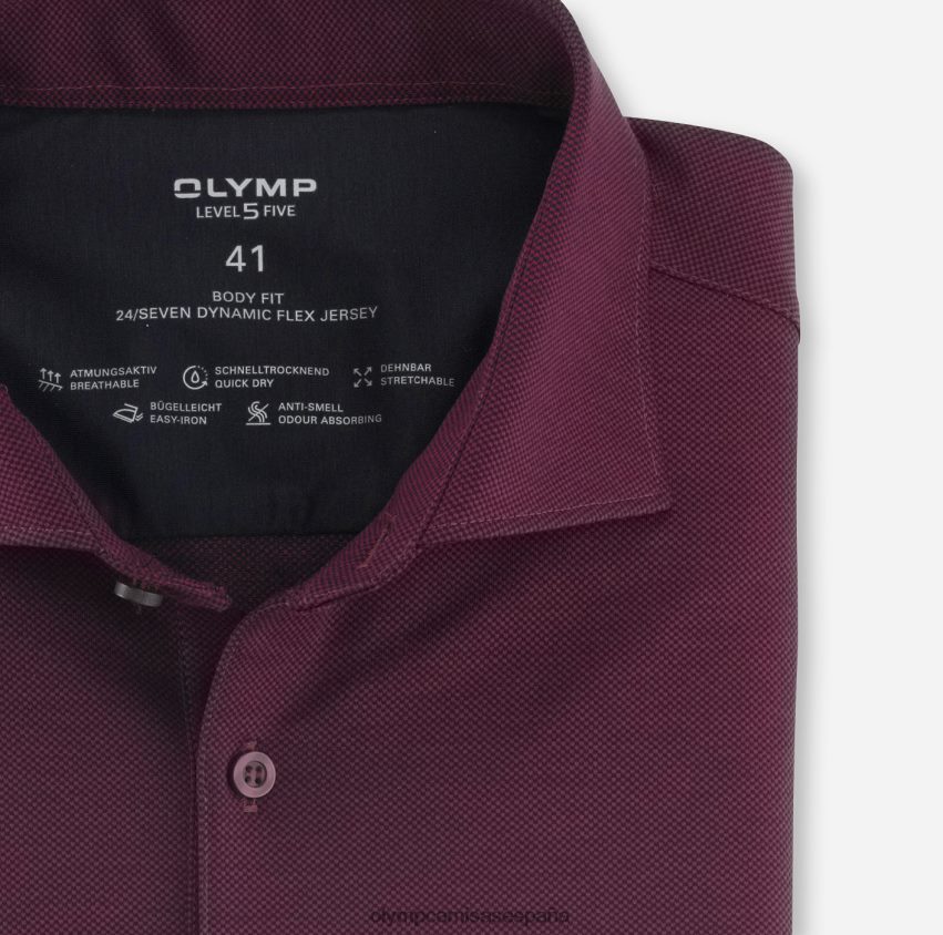 ropa OLYMP nivel cinco 24/7 body fit, camisa de negocios, kent, granate 8N2F803