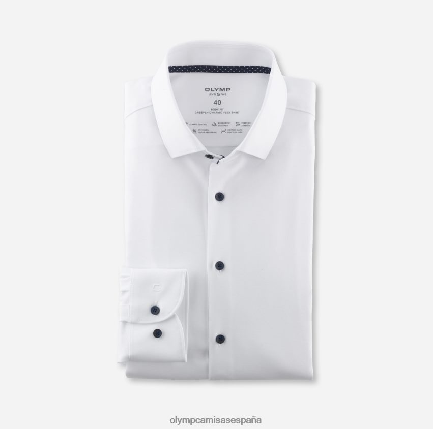 ropa OLYMP nivel cinco 24/7 body fit, camisa de negocios, kent moderno, blanco 8N2F440