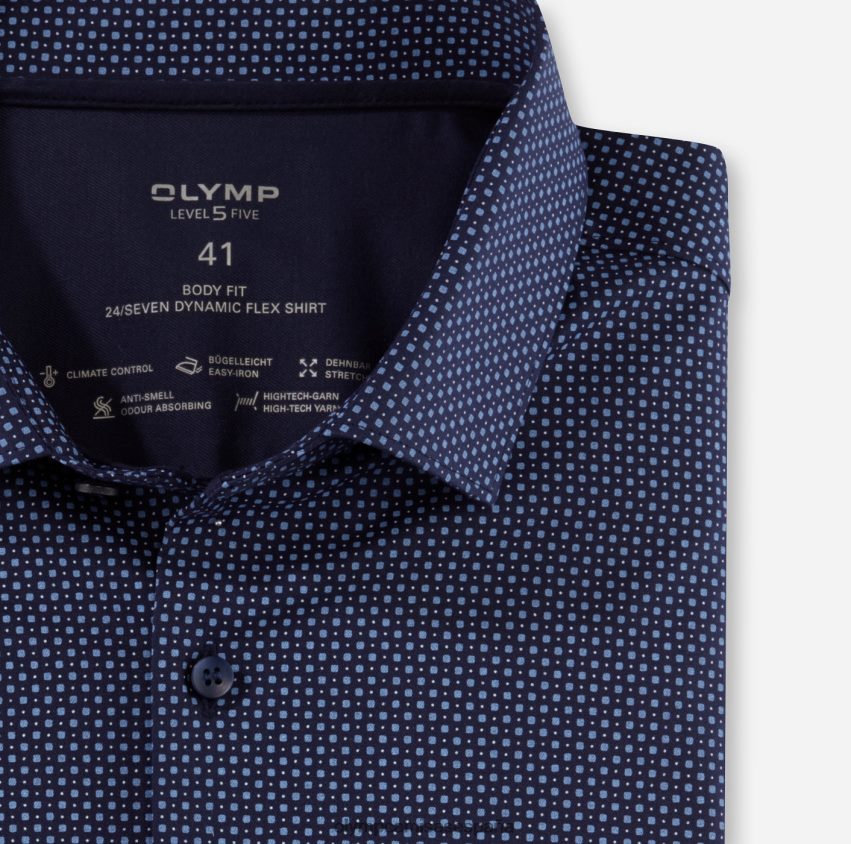 ropa OLYMP nivel cinco 24/7 body fit, camisa de negocios, kent moderno, marino 8N2F446