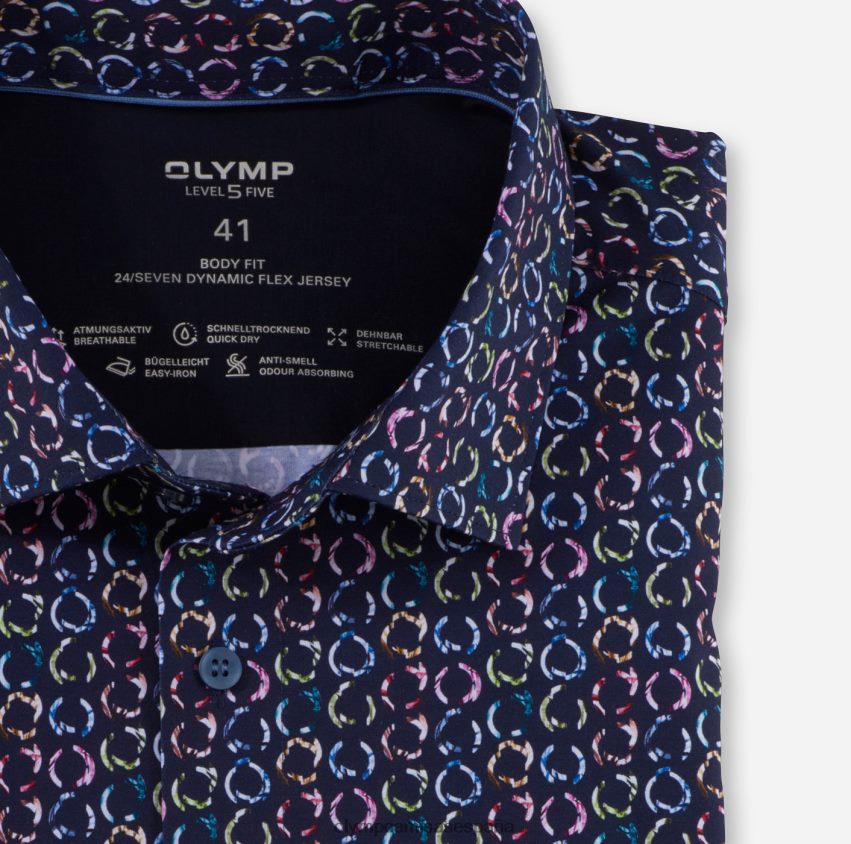 ropa OLYMP nivel cinco 24/7 body fit, camisa de negocios, kent moderno, marino 8N2F708