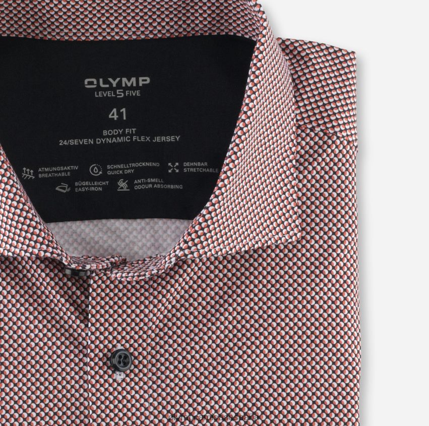 ropa OLYMP nivel cinco 24/7 body fit, camisa de negocios, kent, rojo naranja 8N2F627