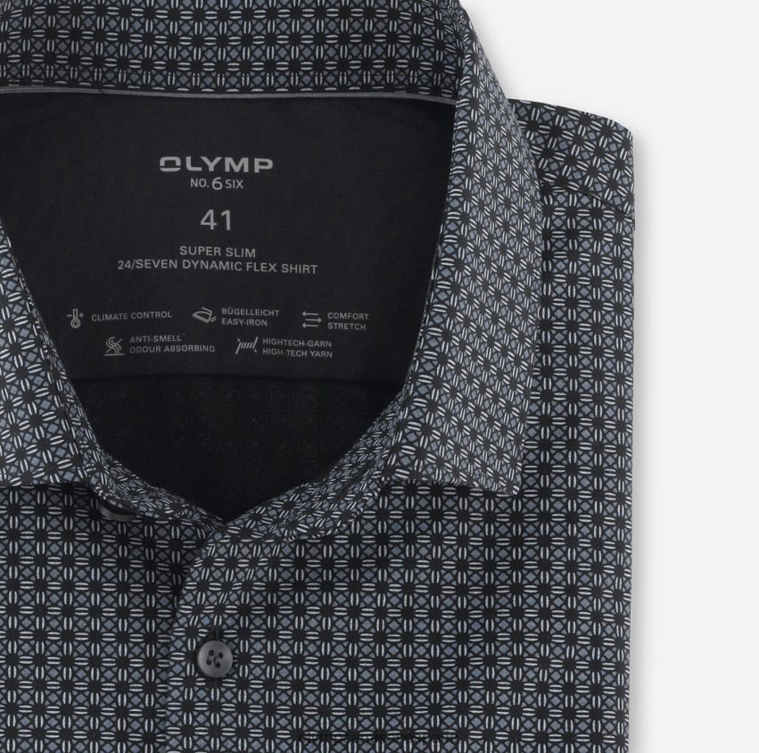 ropa OLYMP No. six 24/7 super slim, camisa business, kent moderno, negro 8N2F13