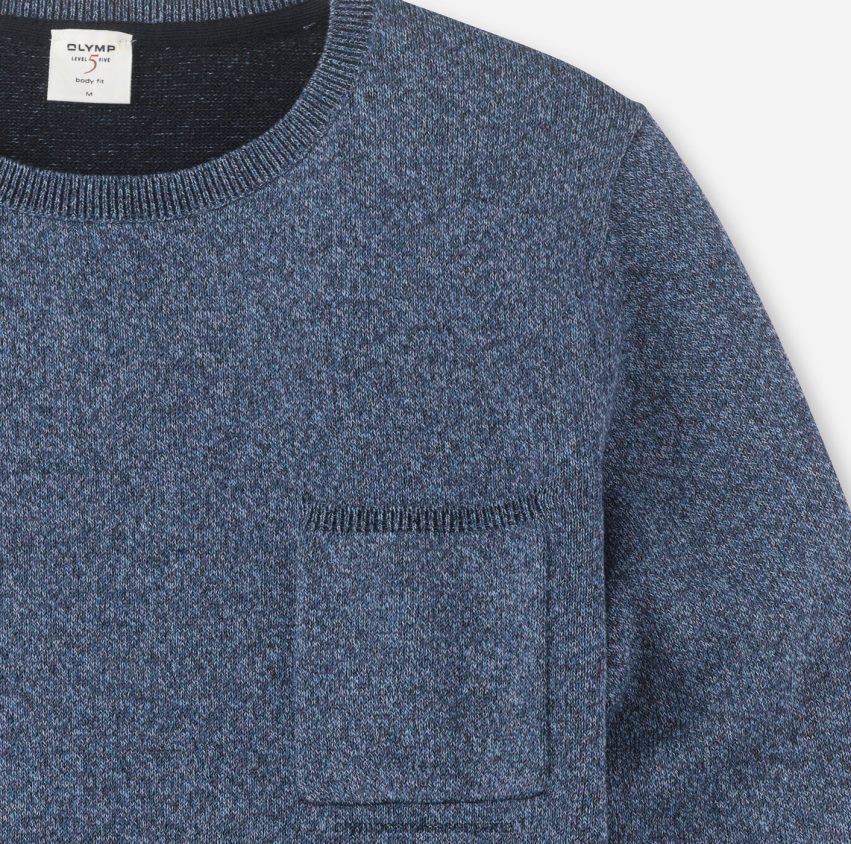 ropa OLYMP Body Fit de punto de nivel cinco, jersey con cuello redondo, azul 8N2F1869