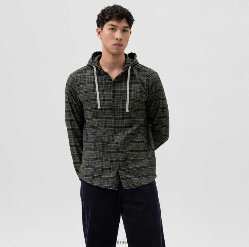 ropa OLYMP sobrecamisa casual elegante de nivel cinco, camisa casual, capucha, verde oliva 8N2F1979